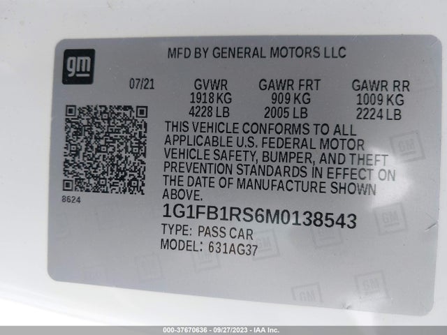 Chevrolet Camaro 1lt 2021 1G1FB1RS6M0138543 Image 9