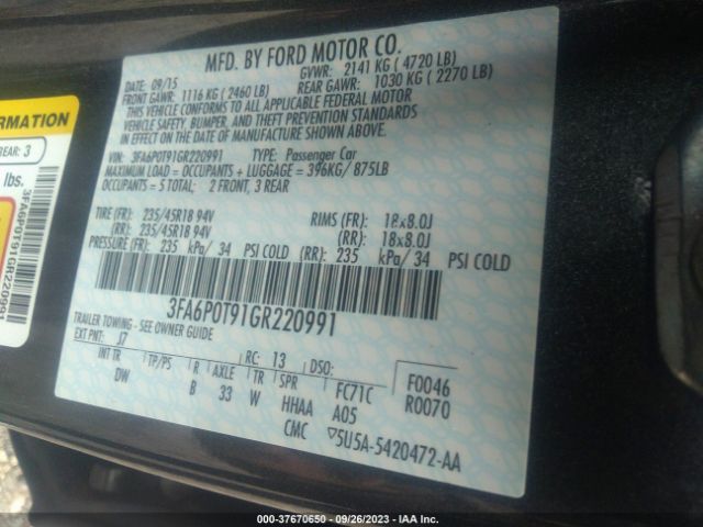 3FA6P0T91GR220991 Ford FUSION SE