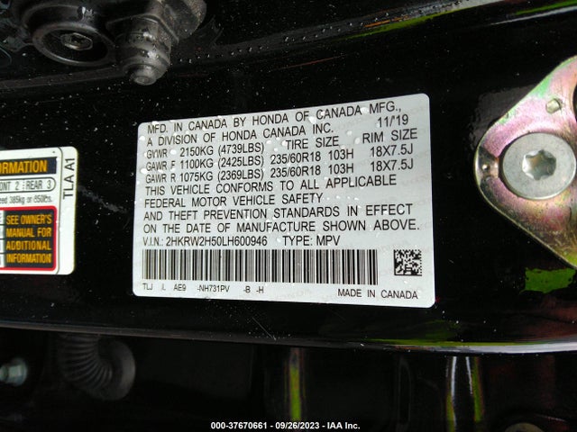 Honda CR-V EX 2020 2HKRW2H50LH600946 Image 9