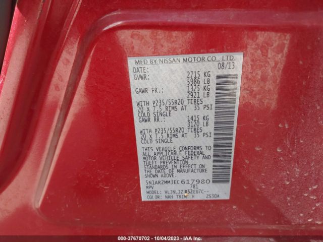 5N1AR2MM3EC617980 Nissan Pathfinder Platinum