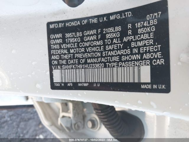 SHHFK7H91HU233820 Honda Civic Hatchback Sport Touring