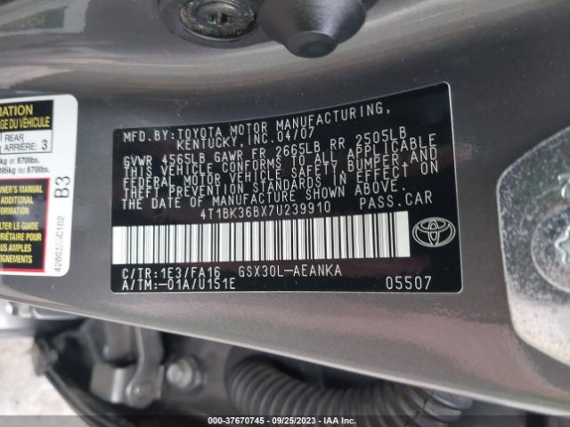 2007 TOYOTA AVALON 4T1BK36BX7U239910 Photo 8
