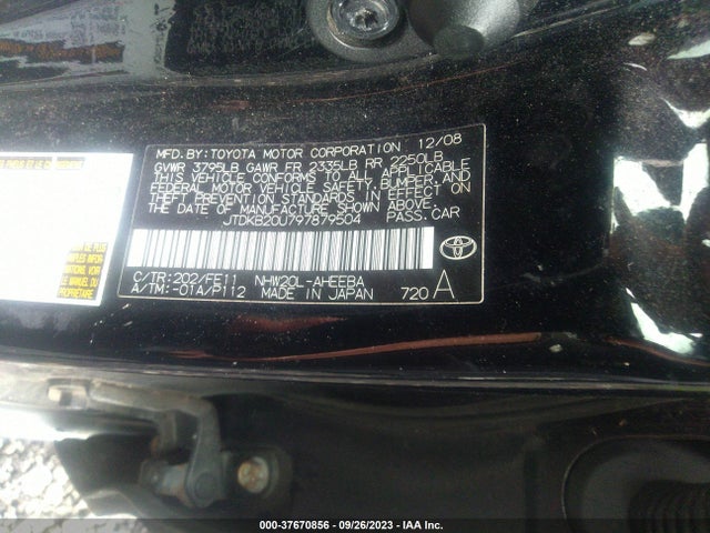2009 TOYOTA PRIUS VIN: JTDKB20U797879504