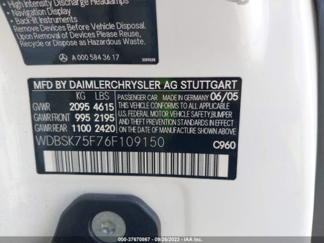 2006 MERCEDES-BENZ SL-CLASS WDBSK75F76F109150 Photo 8