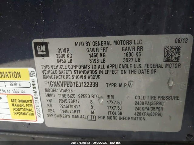 Chevrolet Traverse Ls 2014 1GNKVFED7EJ122338 Image 9