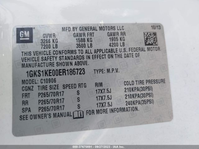 1GKS1KE00ER186723 GMC Yukon Xl Slt
