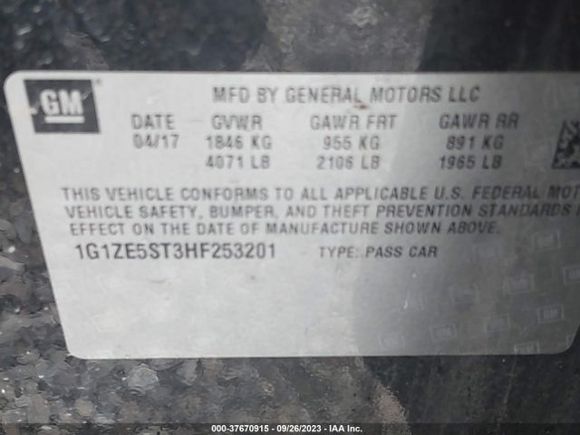 2017 CHEVROLET MALIBU LT VIN: 1G1ZE5ST3HF253201