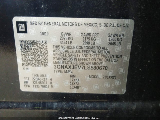 Chevrolet EQUINOX LT 2020 3GNAXJEV7LS580670 Image 9