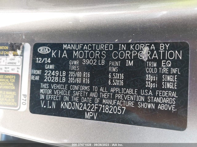 Продажа на аукционе авто 2015 Kia Soul Base, vin: KNDJN2A22F7182057, номер лота: 37671028