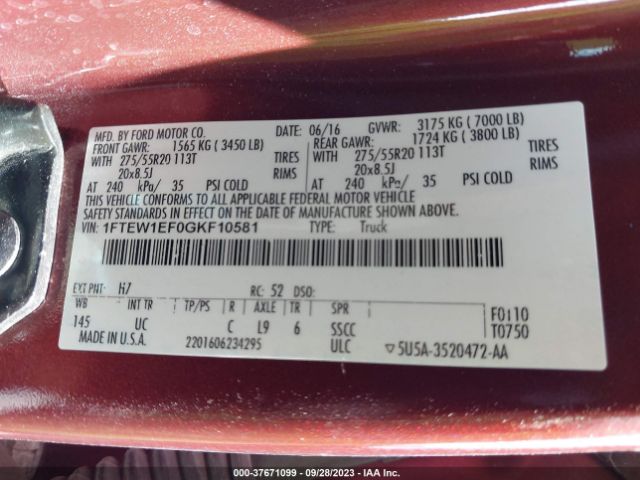 1FTEW1EF0GKF10581 Ford F-150 Xlt/xl/lariat/platinum