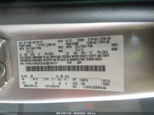 Ford ESCAPE SE 2016 1FMCU9GX5GUB14311 Image 9
