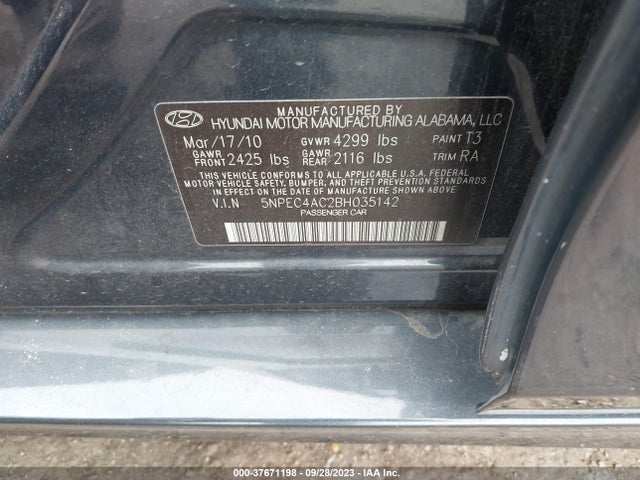 2011 HYUNDAI SONATA SE VIN: 5NPEC4AC2BH035142