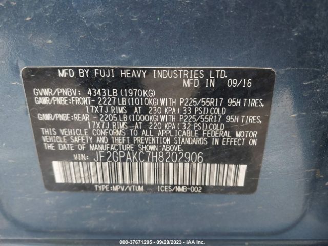 JF2GPAKC7H8202906 Subaru Crosstrek Limited