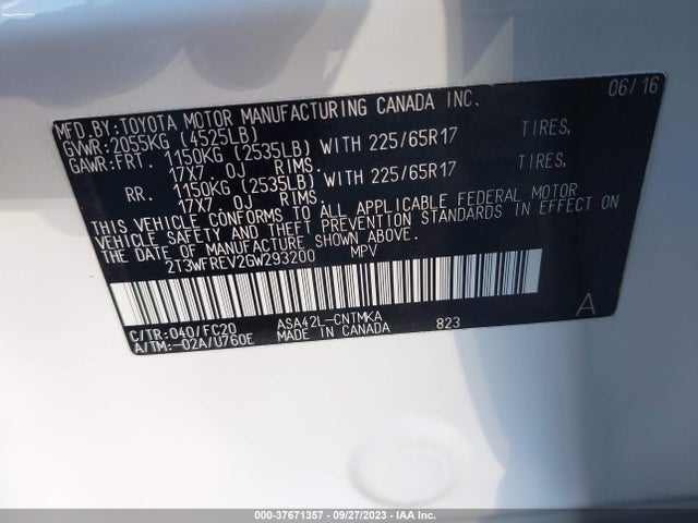 Toyota Rav4 Xle 2016 2T3WFREV2GW293200 Image 9