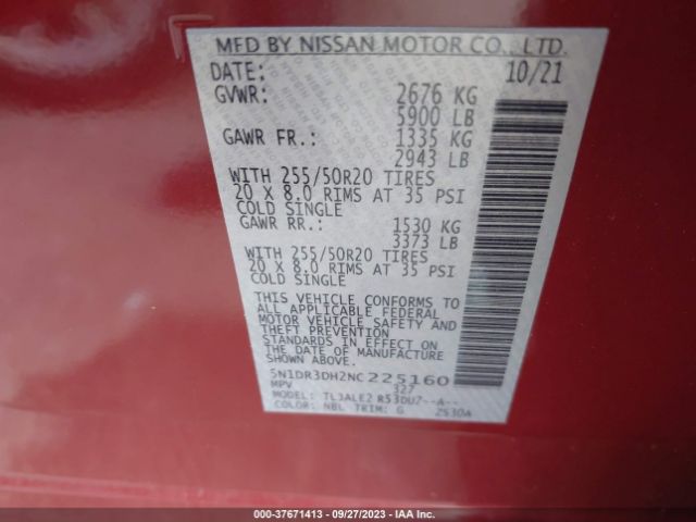 5N1DR3DH2NC225160 Nissan Pathfinder Platinum