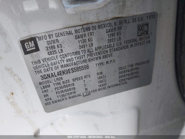 2014 CHEVROLET CAPTIVA SPORT FLEET LTZ VIN: 3GNAL4EK9ES585598