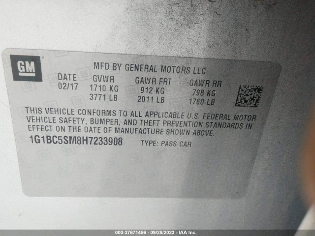 Chevrolet CRUZE LS 2017 1G1BC5SM8H7233908 Image 9