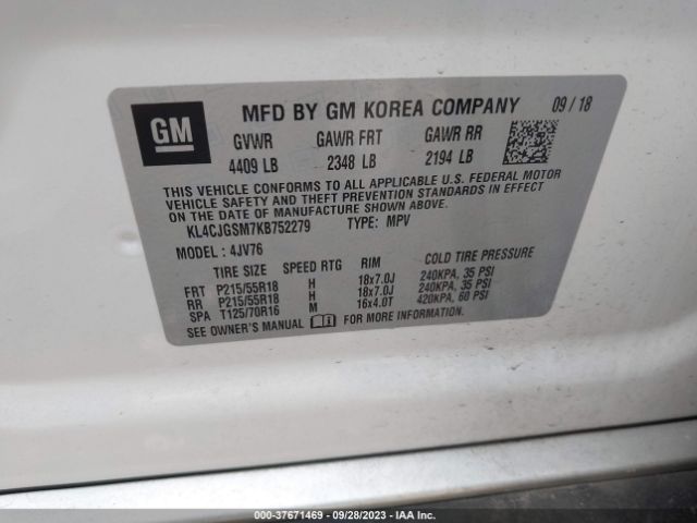 KL4CJGSM7KB752279 Buick Encore Essence