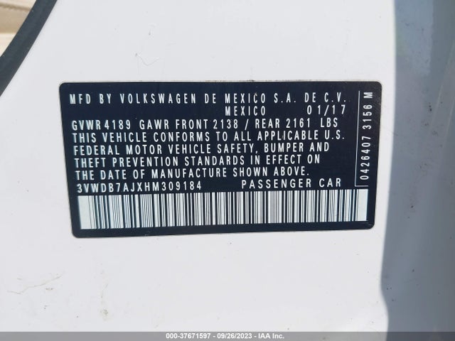 3VWDB7AJXHM309184 Volkswagen Jetta 1.4t Se