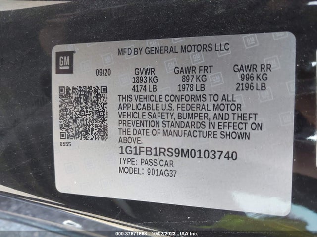 Chevrolet Camaro Rwd  1lt 2021 1G1FB1RS9M0103740 Image 9