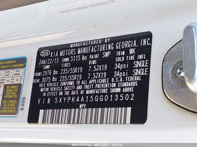5XYPK4A15GG013502 KIA Sorento Sxl