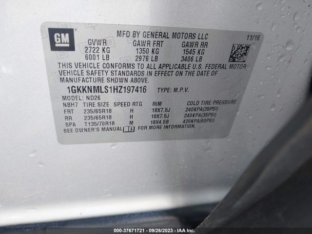 GMC ACADIA SLT 2017 1GKKNMLS1HZ197416 Image 9