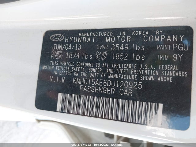 2013 HYUNDAI ACCENT GS VIN: KMHCT5AE6DU120925