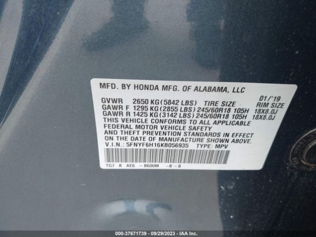 5FNYF6H16KB056935 Honda PILOT LX