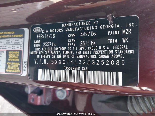 KIA Optima Lx 2018 5XXGT4L32JG252089 Image 9