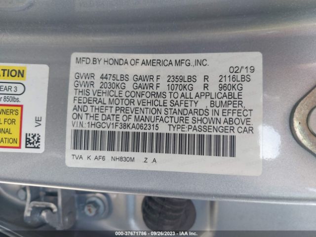 1HGCV1F38KA062315 Honda Accord Sedan Sport 1.5t