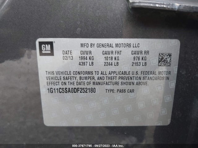 2013 CHEVROLET MALIBU LT VIN: 1G11C5SA0DF252180