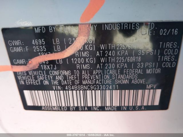 4S4BSBNC9G3302411 Subaru Outback 2.5i Limited
