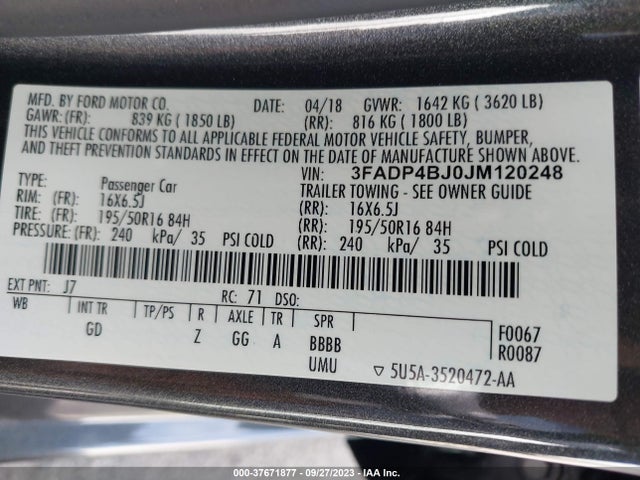 Ford FIESTA SE 2018 3FADP4BJ0JM120248 Image 9