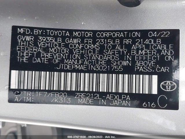 Toyota COROLLA LE 2022 JTDEPMAE1N3021755 Image 9