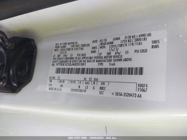 2018 FORD F-150 XL VIN: 1FTEX1C53JKE51301