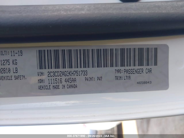 Dodge Challenger Sxt 2019 2C3CDZAG9KH751733 Image 9