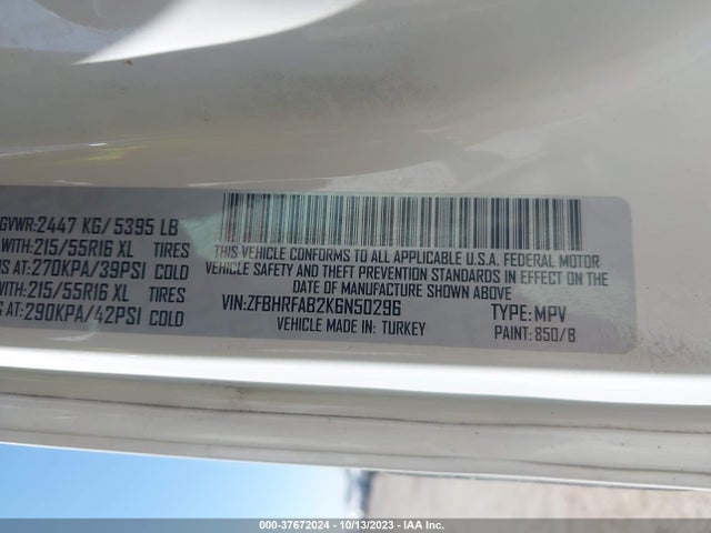 ZFBHRFAB2K6N50296 RAM Promaster City Tradesman