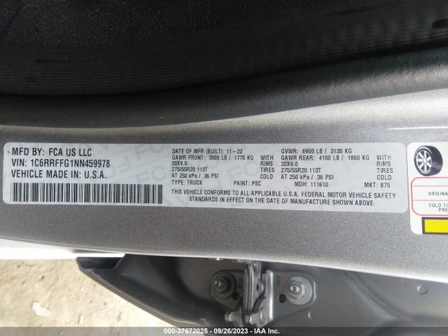 1C6RRFFG1NN459978 RAM 1500 Big Horn
