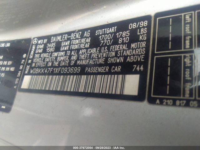 1999 MERCEDES-BENZ SLK-CLASS WDBKK47F1XF093699 Photo 8