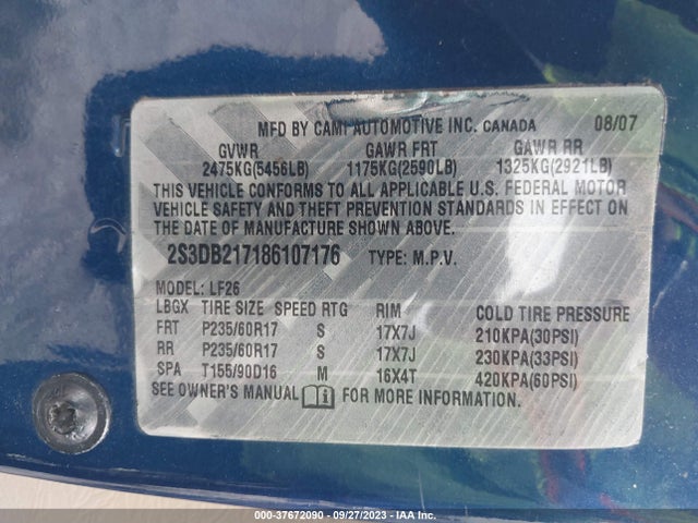 2008 SUZUKI XL7 PREMIUM VIN: 2S3DB217186107176