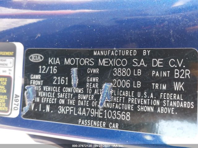 3KPFL4A79HE103568 KIA FORTE S