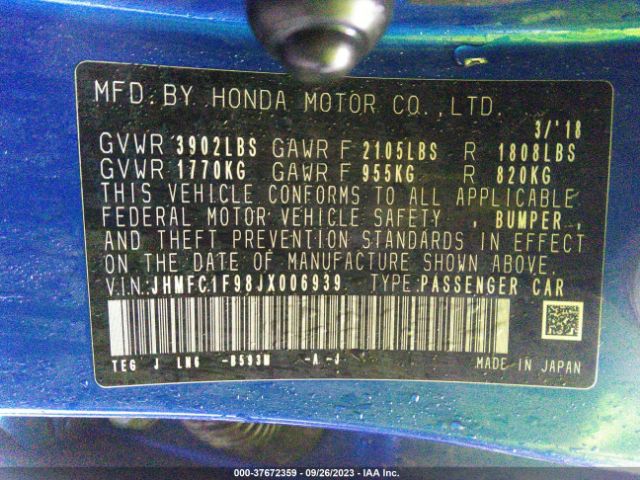 JHMFC1F98JX006939 Honda Civic Sedan Touring