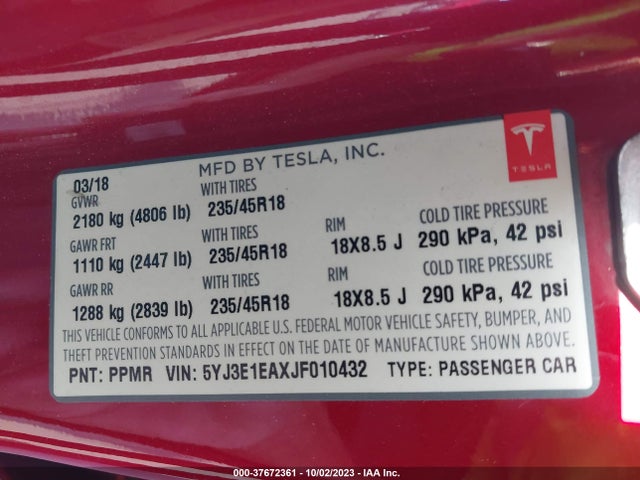 2018 Tesla 3, VIN: 5YJ3E1EAXJF010432