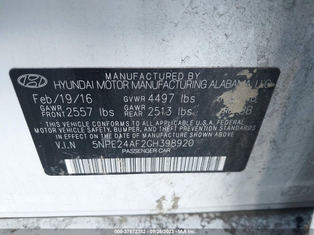 Hyundai SONATA SE 2016 5NPE24AF2GH398920 Image 9