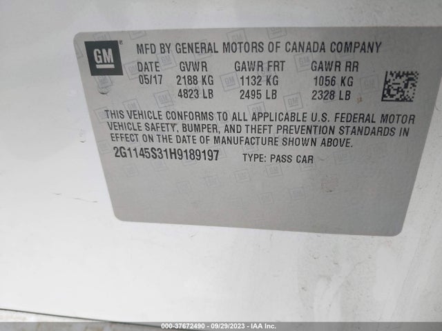 Chevrolet IMPALA 2LZ 2017 2G1145S31H9189197 Image 9