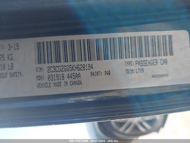 2019 DODGE CHALLENGER SXT AWD VIN: 2C3CDZGG5KH628194