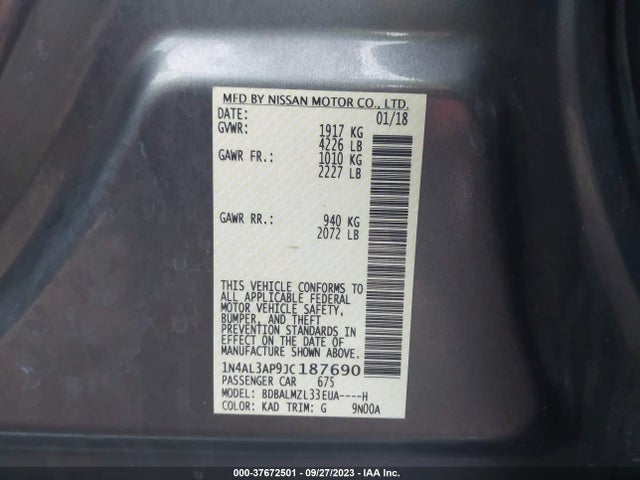 1N4AL3AP9JC187690 Nissan Altima 2.5 Sv