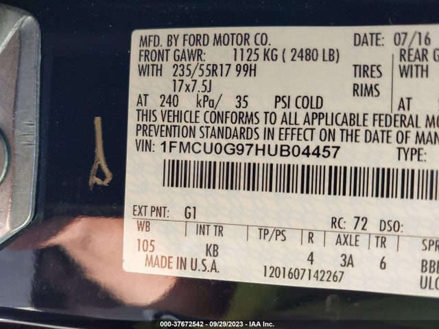 2017 FORD ESCAPE SE VIN: 1FMCU0G97HUB04457
