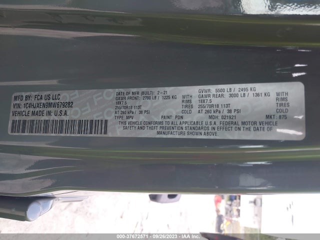 2021 JEEP WRANGLER UNLIMITED SAHARA VIN: 1C4HJXEN9MW679282