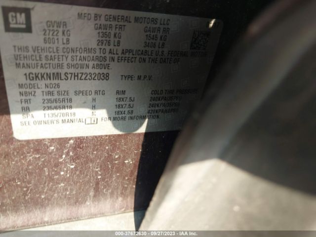 1GKKNMLS7HZ232038 GMC ACADIA SLT